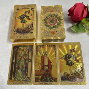 Golden Beautiful English Version Tarot 12x7cm Cards Deck High Quality Classic for Beginners with Paper Guidebook
