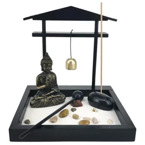 Desktop Zen Sand Garden Meditating Buddha Statue,Mini Zen Garden Sand Tray Kit For Home Office Decor