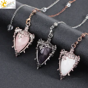 Spiritual Water Drop Crystal Pendulum for Divination Dowsing Reiki Natural Stone Pendant  Pink Quartz